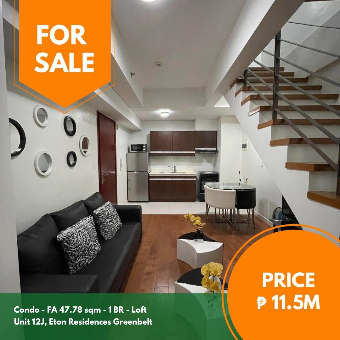 Unit 12J, Eton Residences Greenbelt (Category: Apartments & Condos) located in Quezon City. Submitted by jmpgutierrez (Listing ID 1464979648, Image 1). Description: For sale: Unit 12J, Eton Residences Greenbelt Floor area: 47.78 sqm 1 BR Loft Never been occupied Facing east Fully furnished Titled Direct Asking price: PHP 11,500,000 http://www.pgr.com.ph/residential-1/2016/7/13/unit-12j-eton-residences-greenbelt -- Jose Mari Pangandian Gutierrez P