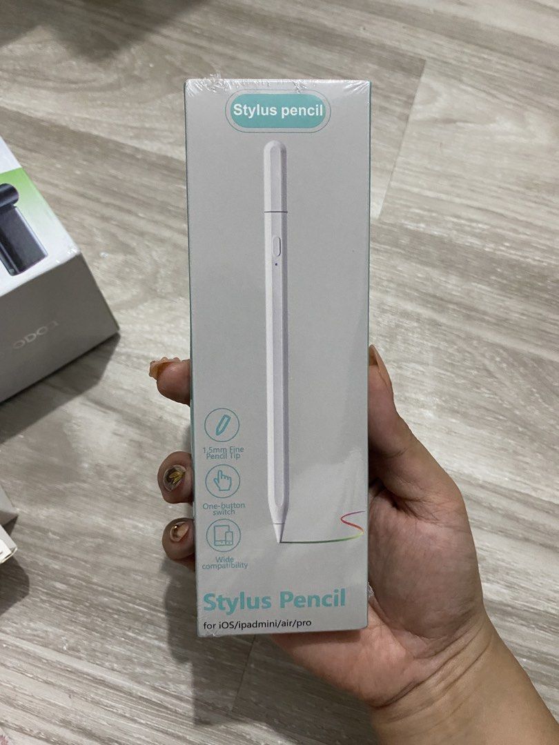 Universal Stylus Pencil for iPad, iPhone and Tablets (Category: Stationery & School Supplies) located in Iloilo. Submitted by angelenepe01084 (Listing ID 1465099461, Image 2). Description: - compatibility: Works smoothly with iOS devices, iPad mini, Air, and Pro models - High precision: 1.5mm fine tip ensures accurate writing and detailed drawing - Easy to use: Convenient one-button switch for instant operation - Fast charging: Equipped with a mo