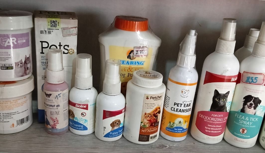 Various pet grooming tools, shampoos, and bowls (Category: Health & Grooming) located in Caloocan City. Submitted by nlightened61705 (Listing ID 1465004272, Image 1). Description: - Wide selection of pet care essentials for dogs, cats, and small animals - Available items: brushes, combs, nail clippers, sprays, shampoos, ear cleansers, toothpaste, and feeding bowls - Variety of colors and styles to choose from - Message us to check specific item a