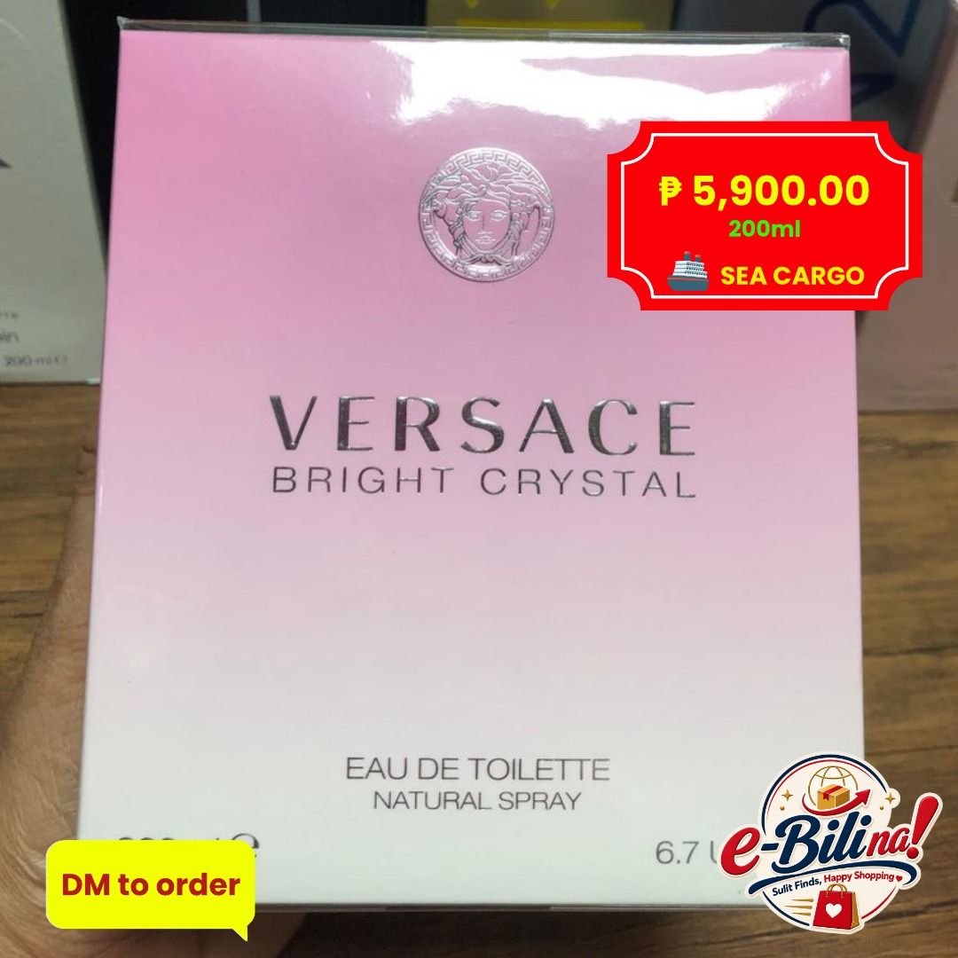 Versace Bright Crystal Eau De Toilette 200ml (Category: Fragrance & Deodorants) located in Mexico. Submitted by ebili.na (Listing ID 1465009827, Image 1). Description: • 💎 Scent profile: Juicy pomegranate, icy accords, fresh peony, and lotus flower. • 📸 Visual: Majestic oversized bottle crowned with a signature, multi-faceted giant crystal cap. • 📏 Size: 200ml • 🛡️ Authenticity: 100% Original • 📅 ETA: End of December 2026.
