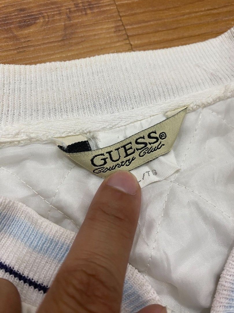Vintage 90s Guess Quilted Bomber Jacket (Category: Hoodies) located in Cavite. Submitted by six_thrift.ph (Listing ID 1465064602, Image 3). Description: 25.5x25 Flaws: Minimal Washable Stain only 650 + sf Dasmariñas, Cavite.