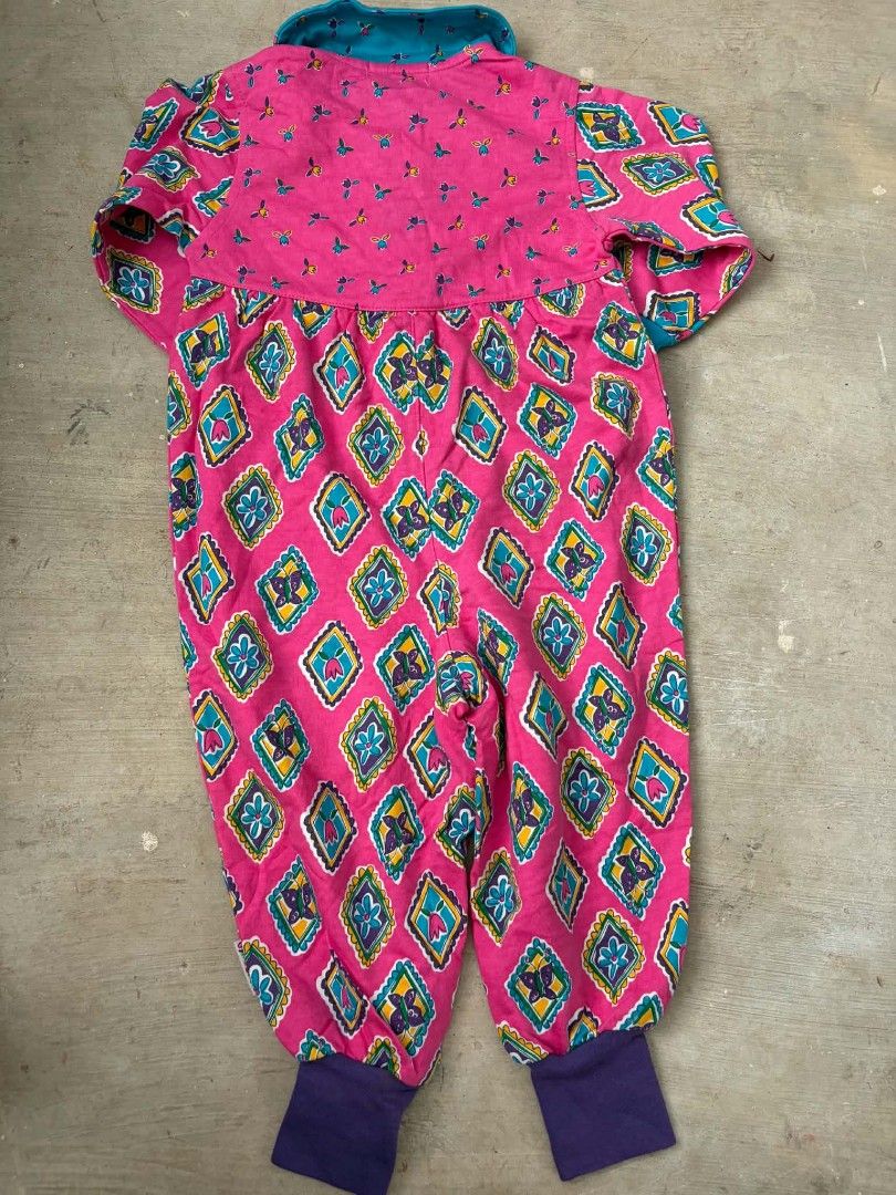 Vintage Gymboree Floral Diamond Pattern (Category: Babies & Kids Fashion) located in Las Pinas. Submitted by pinkpototo36548 (Listing ID 1465072043, Image 2). Description: - Brand: Gymboree - Color/Pattern: Bright pink with colorful diamond patterns and floral prints - Details: Turquoise collar, green front button closure - Cuffs: Ribbed turquoise wrist cuffs and purple ankle cuffs - Style: Fun, vibrant retro toddler piece - Brandnew condition wi