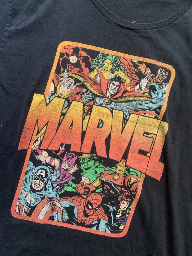 Vintage-Style Marvel Graphic Tee (Category: Tshirts & Polo Shirts ) located in Kabacan. Submitted by nevr_outofstyle (Listing ID 1465078512, Image 3). Description: Retro Marvel Graphic Tee 📐 Details W- 20.5” L-28.5” Color Rate: 9/10 issue: cracked print, pinhole (back area lower right) MOP: Gcash 🚚 J&T Buyer will shoulder delivery fee.