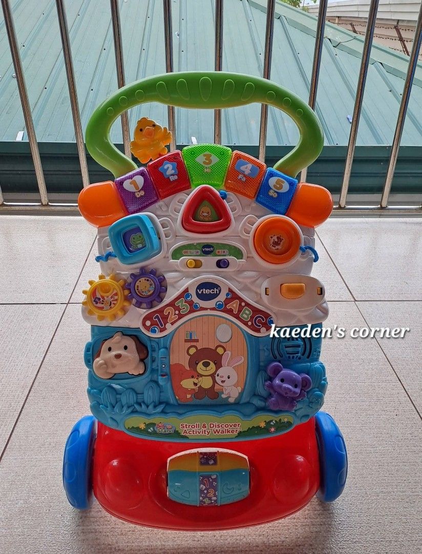 Vtech Sit to stand Push walker (Category: Infant Playtime) located in Cebu City. Submitted by kaedenscebu (Listing ID 1465006560, Image 1). Description: Vtech Sit to Stand Push Walker Php 950 ▪︎Age suitable : 8months upto 3yrs old ▪︎2n1 interactive toy ▪︎Removable activity panel ▪︎Shape sorters , Animals button light up keys & spinning gears ▪︎Sturdy easy grip handle ▪︎Support earl balance ▪︎Battery included ▪︎Srp 3k+ Preloved in good condition N