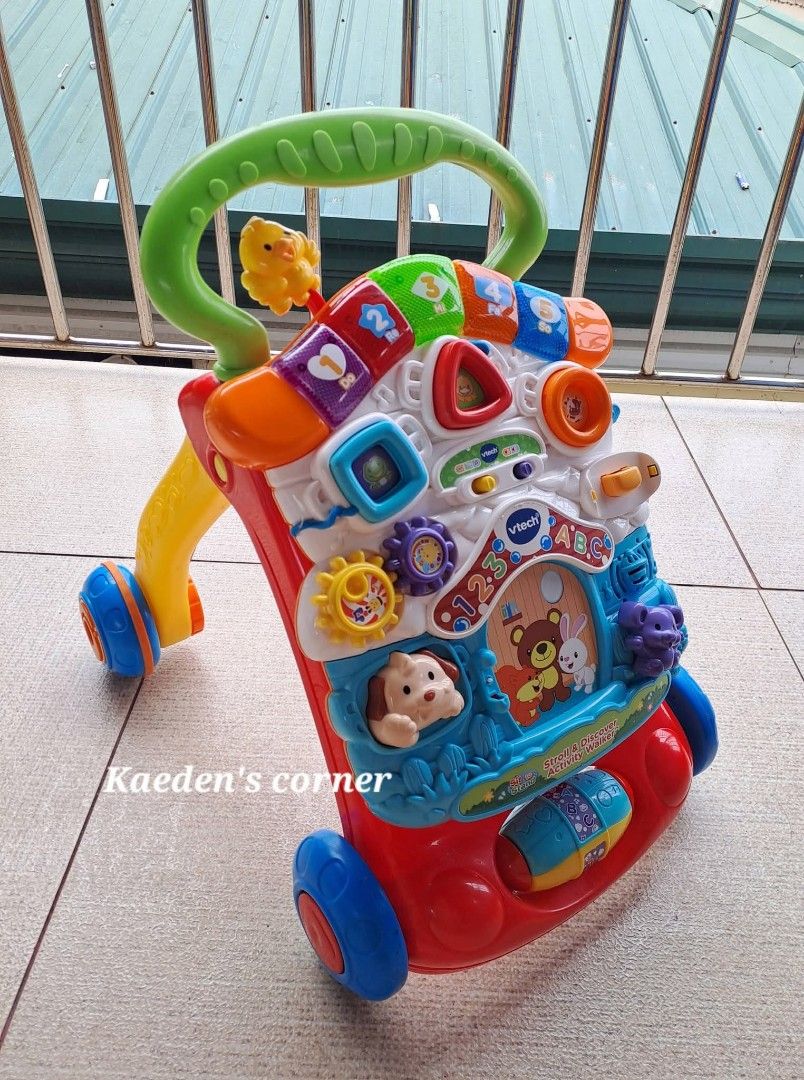 Vtech Sit to stand Push walker (Category: Infant Playtime) located in Cebu City. Submitted by kaedenscebu (Listing ID 1465006560, Image 2). Description: Vtech Sit to Stand Push Walker Php 950 ▪︎Age suitable : 8months upto 3yrs old ▪︎2n1 interactive toy ▪︎Removable activity panel ▪︎Shape sorters , Animals button light up keys & spinning gears ▪︎Sturdy easy grip handle ▪︎Support earl balance ▪︎Battery included ▪︎Srp 3k+ Preloved in good condition N