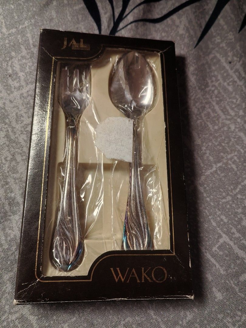 Wako Japan teaspoon/fork set new boxed (Category: Dinnerware & Cutlery) located in Manila. Submitted by luckycharm_215 (Listing ID 1465013508, Image 1). Description: new.