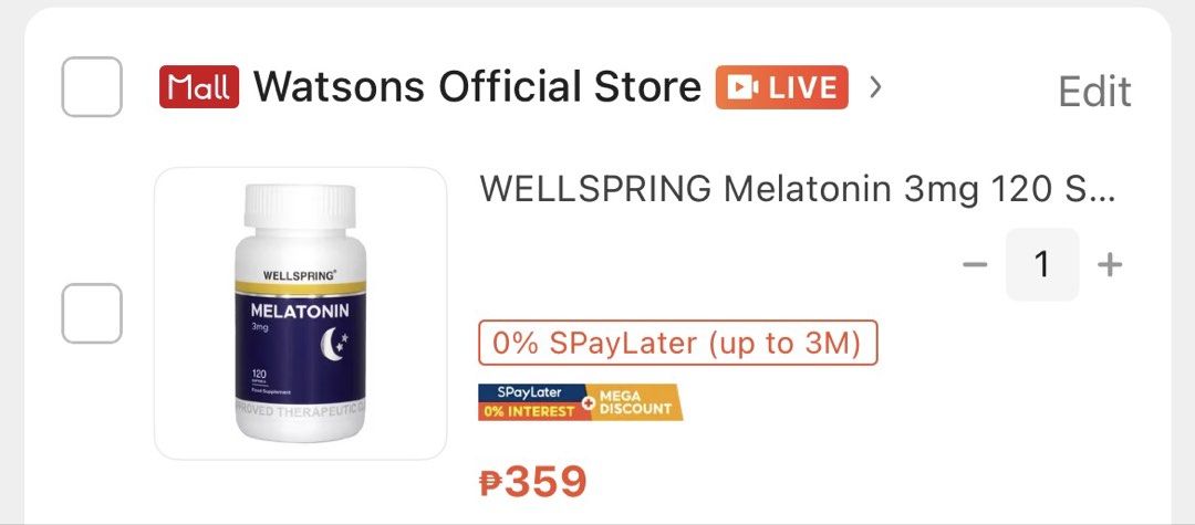 Wellspring 120pcs 3mg Melatonin (Category: Health Food, Drinks & Tonics) located in Makati City. Submitted by riefiana (Listing ID 1462394920, Image 3). Description: .