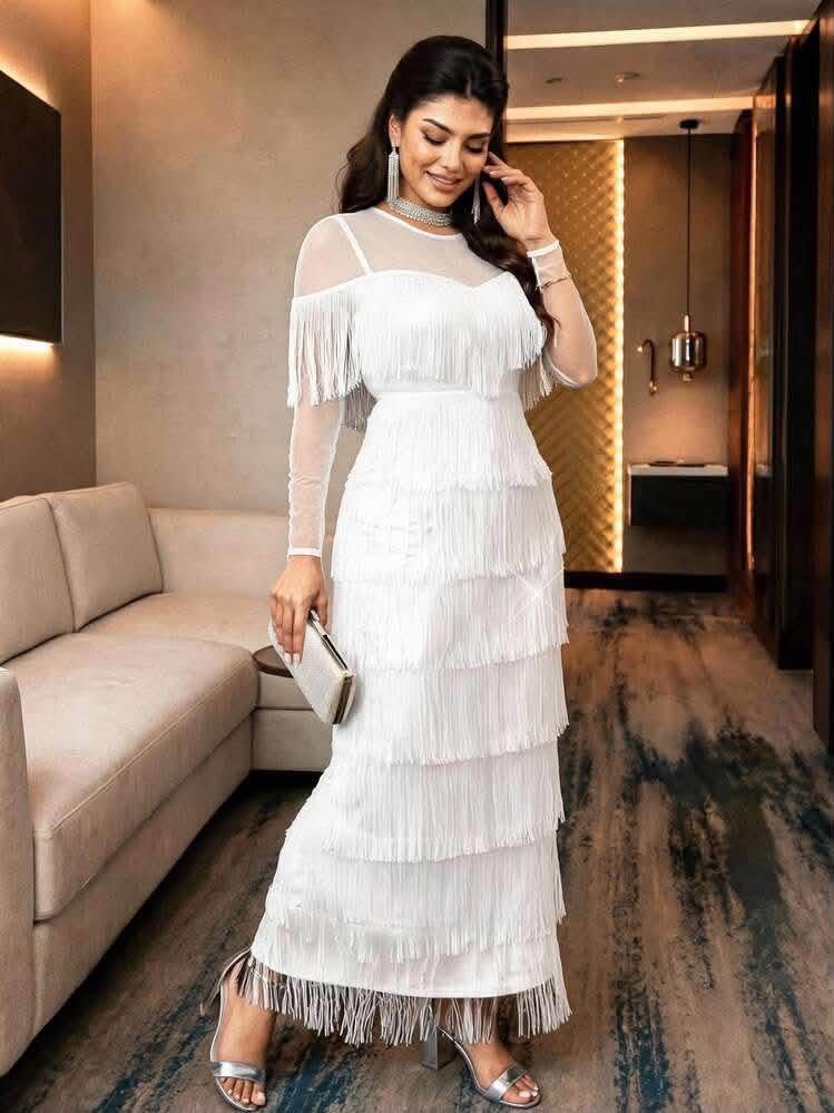 White tazzle long dress (Category: Dresses) located in Manila. Submitted by iamfashionistapage (Listing ID 1465168265, Image 1). Description: Brand new with pouch.size tag xl. Fit large-xl.