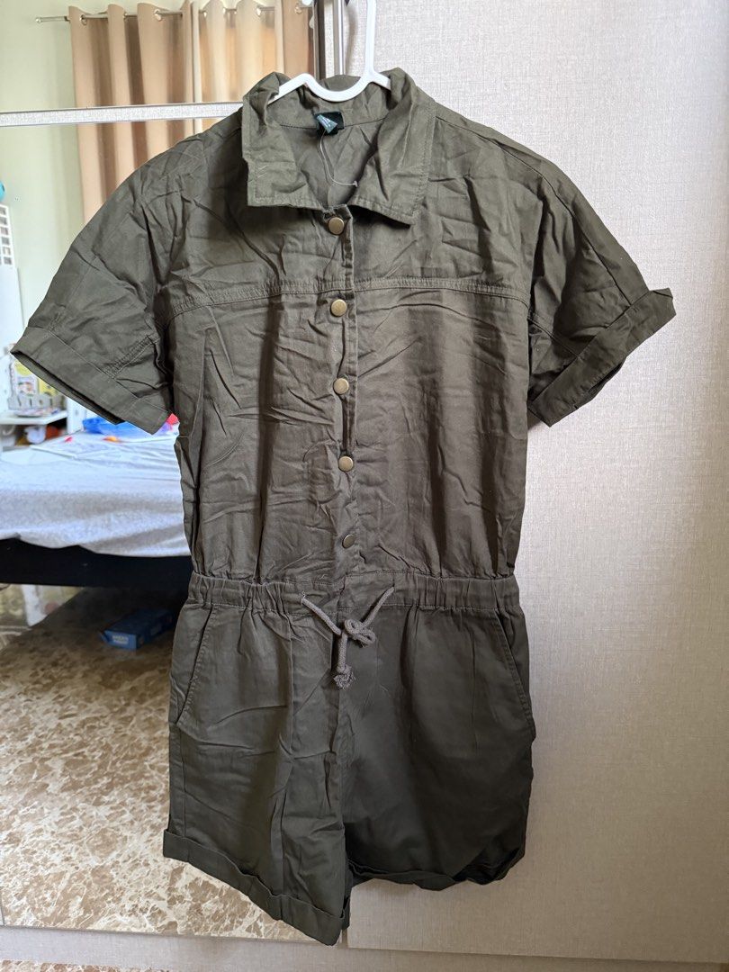 Wild Fable Utility Romper (Category: Rompers) located in Angeles City. Submitted by decluttering.kimmmyyy (Listing ID 1465046140, Image 1). Description: * Brand/Style: Wild Fable Utility Romper * Color: Olive Green * Size: XS on tag (Can also fit Small) * Condition: Washed but never worn.
