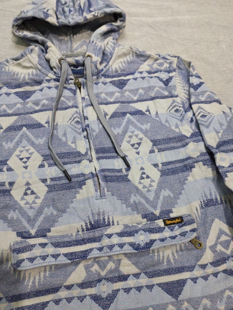 wrangler aztec half zip hooded popover jacket (Category: Coats, Jackets and Outerwear) located in Baguio. Submitted by used_clothing2600 (Listing ID 1465083916, Image 3). Description: Wrangler aztec half zip hooded popover jacket size small good condition check last pic po sa issue ty pit to pit 21 length 28.5 shoulders 18 sleeve length 27 P 600.