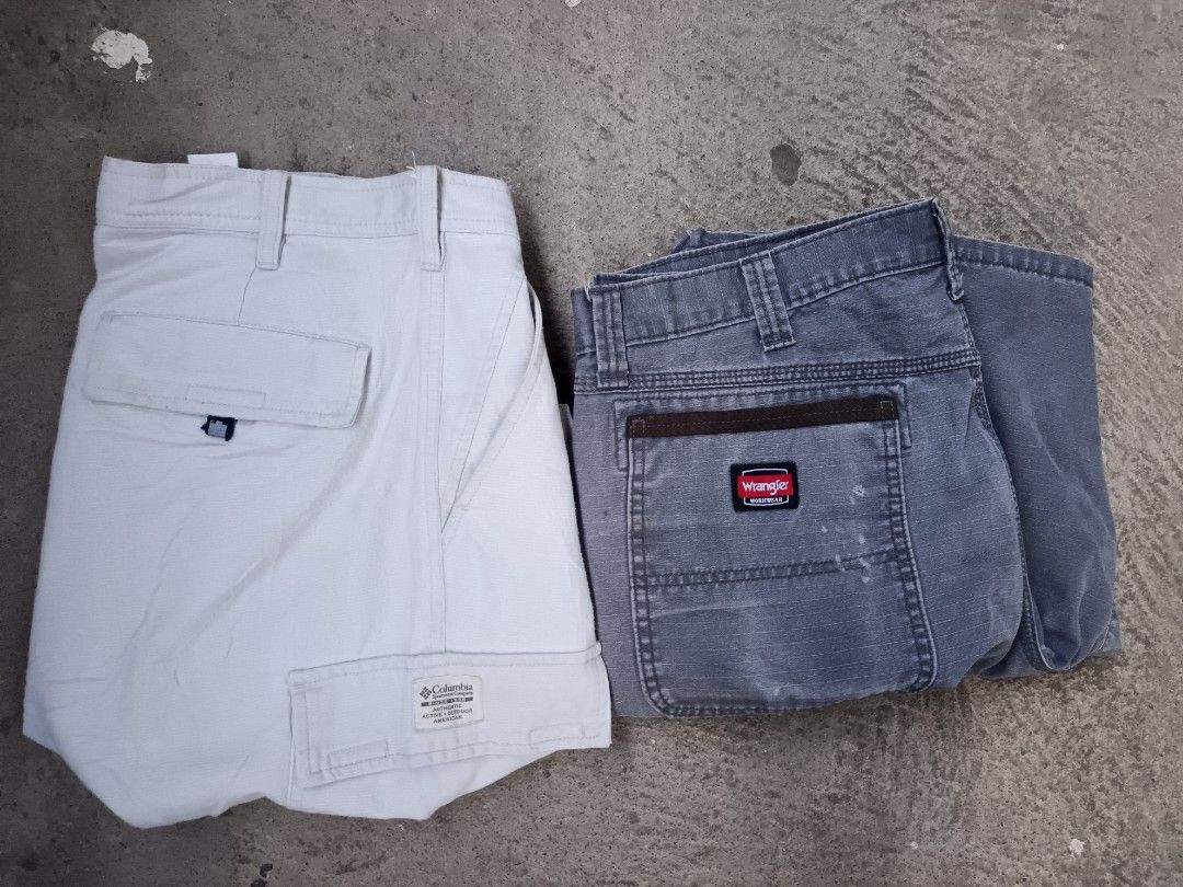Wrangler Workwear Grey Cargo Shorts (Category: Shorts) located in Manila. Submitted by leerarefinds (Listing ID 1465083000, Image 2). Description: -Brand/Item: Wrangler Workwear cargo shorts - Color: Grey - Features: Multiple side and back pockets, sturdy fabric construction, belt loops - Condition: Good, with small paint splatter marks on the back pocket - Best for: Outdoor work or casual everyday wear.
