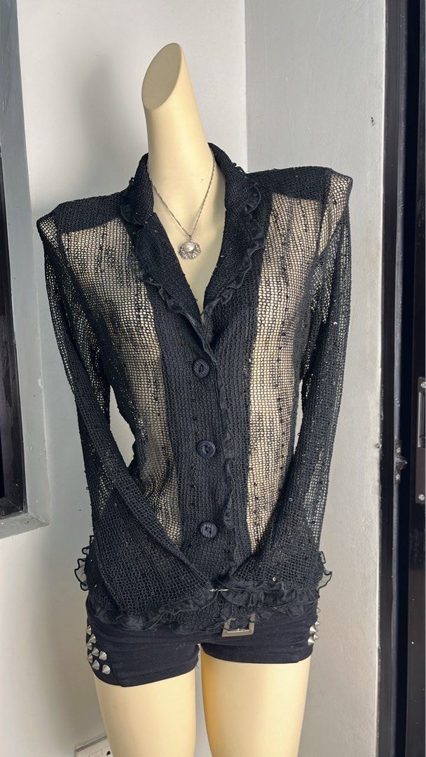 Y2k Vintage hollow sequin blazer jacket (Category: Others Tops) located in Caloocan City. Submitted by onlyfromthepast (Listing ID 1465053406, Image 1). Description: 9/10 condition Freesize ✅My bio before purchasing tia💕 ✅ All items are fresh from bales, Pls expect dirt,dust or stains .