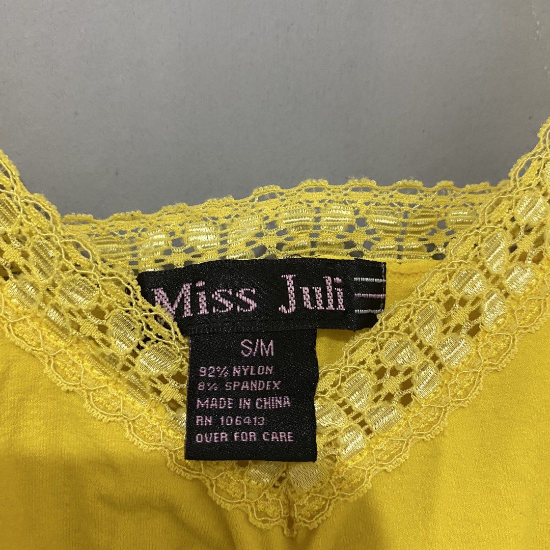 Yellow Lace Cami Top (Category: Sleeveless) located in Quezon City. Submitted by lovelylittlepreloves (Listing ID 1464978465, Image 3). Description: Issue: small distressed stitches, as shown in the 2nd slide.