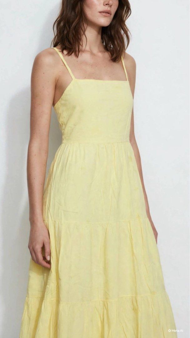 Yellow square-neck spaghetti-strap tiered maxi dress (Category: Dresses) located in Manila. Submitted by kgdecluttercloset (Listing ID 1465082992, Image 1). Description: .