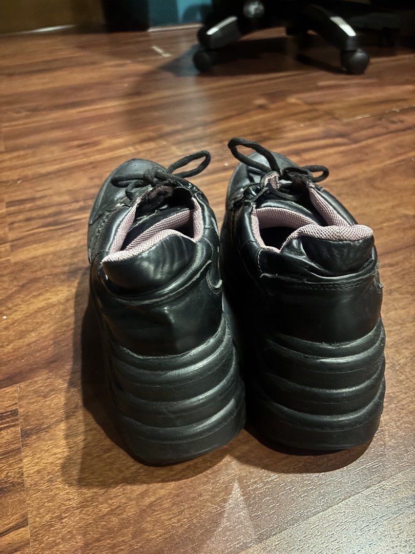 Yosuke Chunky Platform Sneakers Black (Category: Sneakers) located in Quezon City. Submitted by closetskey (Listing ID 1465144828, Image 3). Description: - Brand/Model: Yosuke platform sneakers - Color: Solid black with a pop of purple inner lining - Design: Chunky silhouette with a heavy, thick platform sole for extra height and laced front - Condition: Minor creasing on the leather upper from normal wear, sturdy build - Style: Great for alt, gr