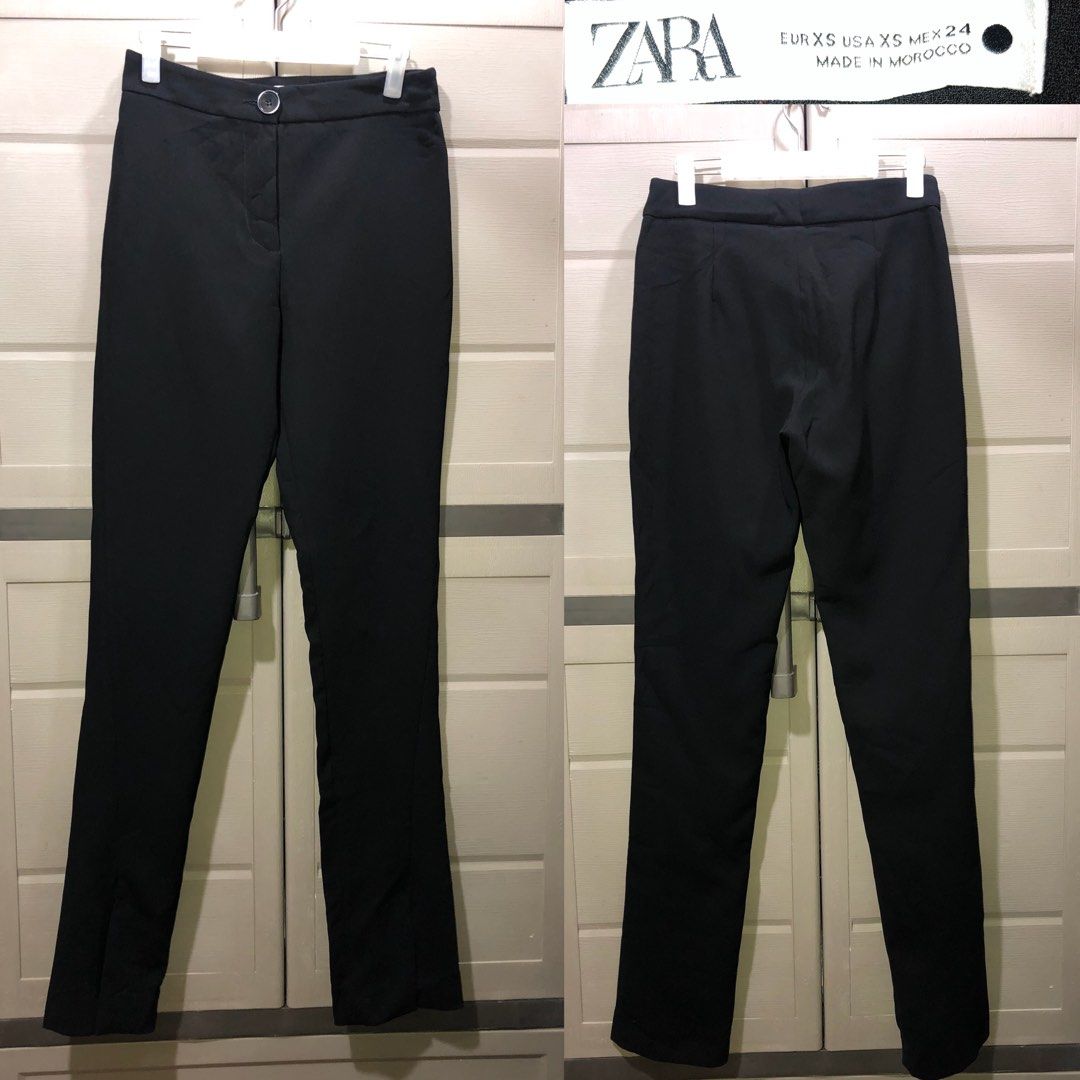 Zara Black Pants (Category: Other Bottoms) located in Cebu City. Submitted by jiselle_fecollection (Listing ID 1465158495, Image 1). Description: -size: XS -can fit 27-28 waistline -L-42.5 -Black -zipper and button closure -100%polyester -no side pocket.