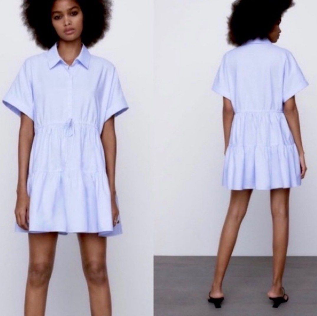 ZARA Light Blue Button Down Polo Doll Dress - (Category: Dresses) located in San Pablo. Submitted by candyloved.luxe (Listing ID 1465028493, Image 2). Description: guaranteed authentic like new HQ Waist tie Presko nice when worn small on tag but can fit up to XL bust: 42 Waist: up to 40 (adjustable with tali) Length. 33.