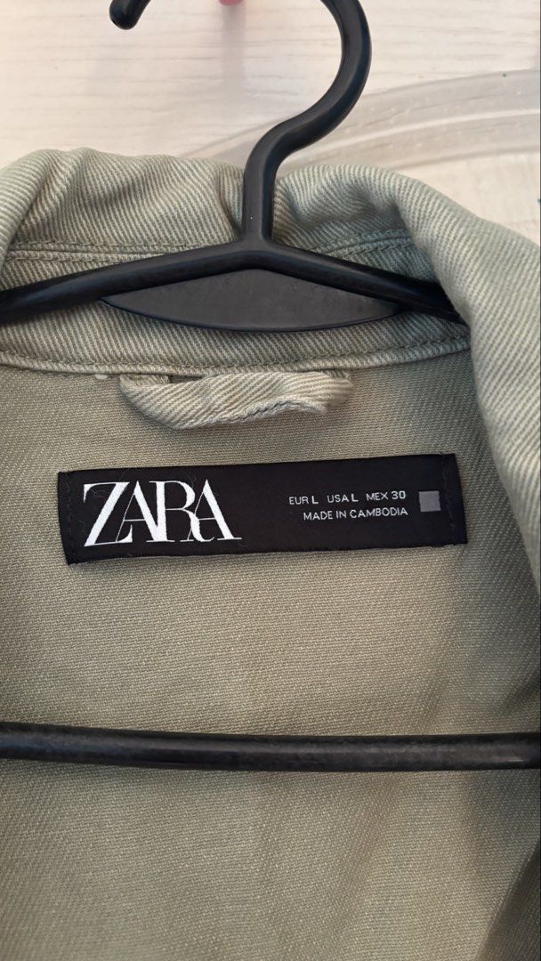 Zara Olive Green Oversized Denim Jacket (Category: Coats, Jackets and Outerwear) located in Las Pinas. Submitted by badudisparku (Listing ID 1465020885, Image 3). Description: - Brand: Zara (Ukay find) - Color: Olive green - Size: L (Oversized fit) - Material: Sturdy denim, made in Cambodia - Features: Front button closures and dual chest pockets Can do meetups at Southmall/Pilar area and Uptown BGC..