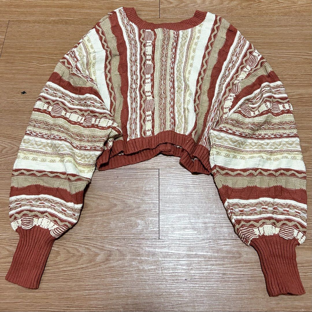 2way coogi vibes patterned multi color crop button down knitted cardigan bubble sleeves (Category: Coats, Jackets and Outerwear) located in Manila. Submitted by Zthriftclothes (Listing ID 1459603024, Image 3). Description: Can be worn front or back Beautiful Textured pattern Light and comfy to wear Very unique Bubble sleeves Excellent condition For womens only crop po ito 20W 19L .