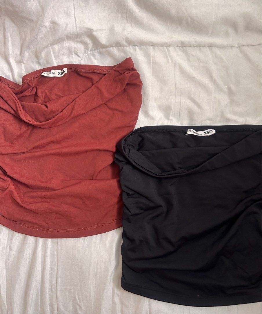 2x Ruched Tube Tops - Black & Rust Red (Category: Sleeveless) located in Kawit. Submitted by grandbear.a8d19e (Listing ID 1459551614, Image 2). Description: Xs/S.