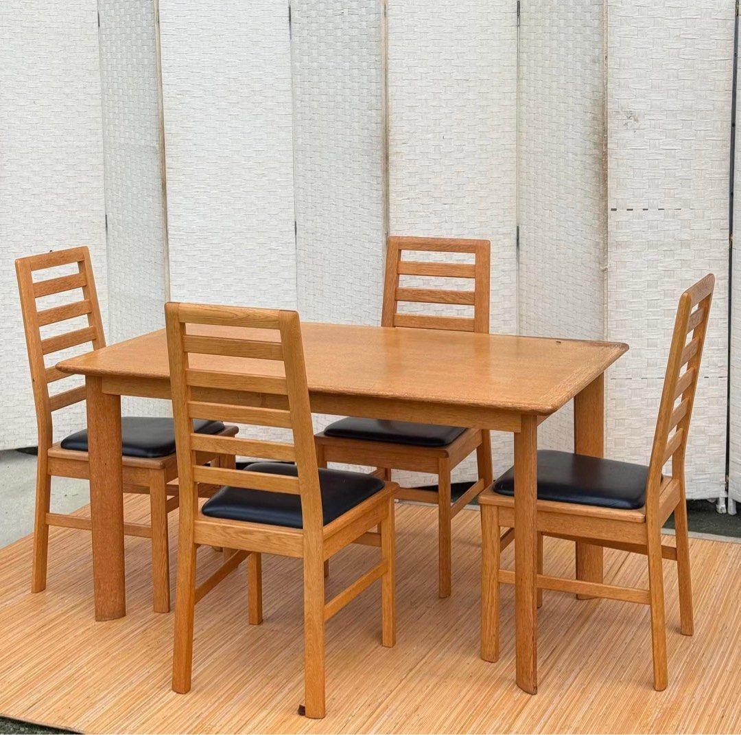 4 SEATER MODERN DESIGN DINING SET IN GOOD CONDITION (Category: Tables & Sets) located in Manila. Submitted by _chinixx (Listing ID 1459542770, Image 1). Description: JAPAN SURPLUS 4 SEATER MODERN DESIGN DINING SET IN GOOD CONDITION SIZE: 15H x 22.5L x 22W inches 25.5H x 55L x 32W inches.