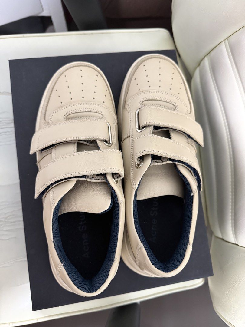 Acne Studios Beige Leather Velcro Sneakers (Category: Sneakers & Footwear) located in Iloilo. Submitted by lorenzoivan (Listing ID 1459502684, Image 3). Description: (AUTHENTIC) Acne Studios Steffy Beige White - ₱9,000 Mens: Size 39 EU / 7 US: 25.5cm Womens: Size 39/40, 8.5-9 US Pre-loved and Used condition Bought from Net-A-Porter Inclusion: with box, dustbags, note/care guide SRP: ₱45,000 Selling for ₱9,000 (NEGOTIABLE) DM for more inquiries.
