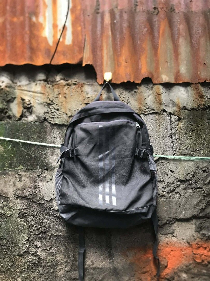 Adidas Black Backpack with 3 Stripes (Category: Backpacks) located in Quezon City. Submitted by carlodepaz (Listing ID 1459610991, Image 1). Description: Adidasbagpack sign of usage & need wash 6/10 condition 400 free ship via jnt.