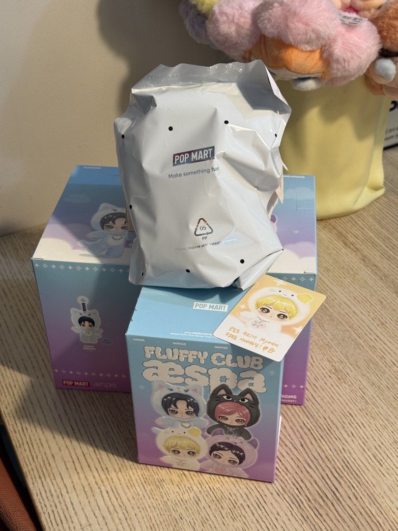 aespa x popmart fluffy club doll WINTER basic ver. (Category: Designer & Blind Box Toys) located in Manila. Submitted by ninggiie_qooi (Listing ID 1459547292, Image 1). Description: - opened bottom, Sealed foil .