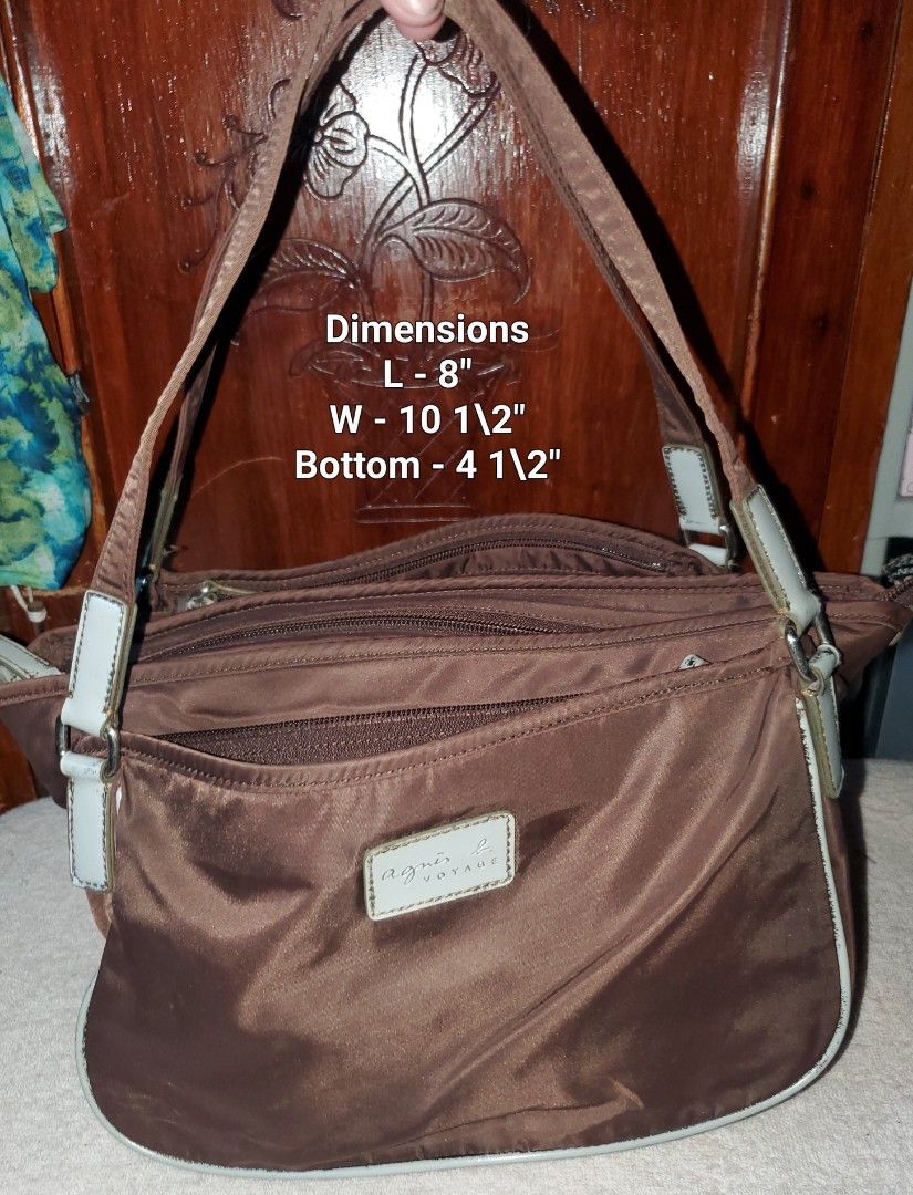 AGNÈS B. VOYAGE BROWN NYLON SHOULDER BAG (Category: Luxury Bags & Wallets) located in Manila. Submitted by smicolen (Listing ID 1459627493, Image 1). Description: - Brand: Agnès b. Voyage - Material: Brown Nylon - Style: Shoulder Bag - Features: Multiple zippered compartments for excellent organization - Straps: Comfortable for everyday wear - Dimensions: Length 8", Width 10 1/2", Bottom 4 1/2" - Ideal for: A great everyday bag ISSUES: signs of u
