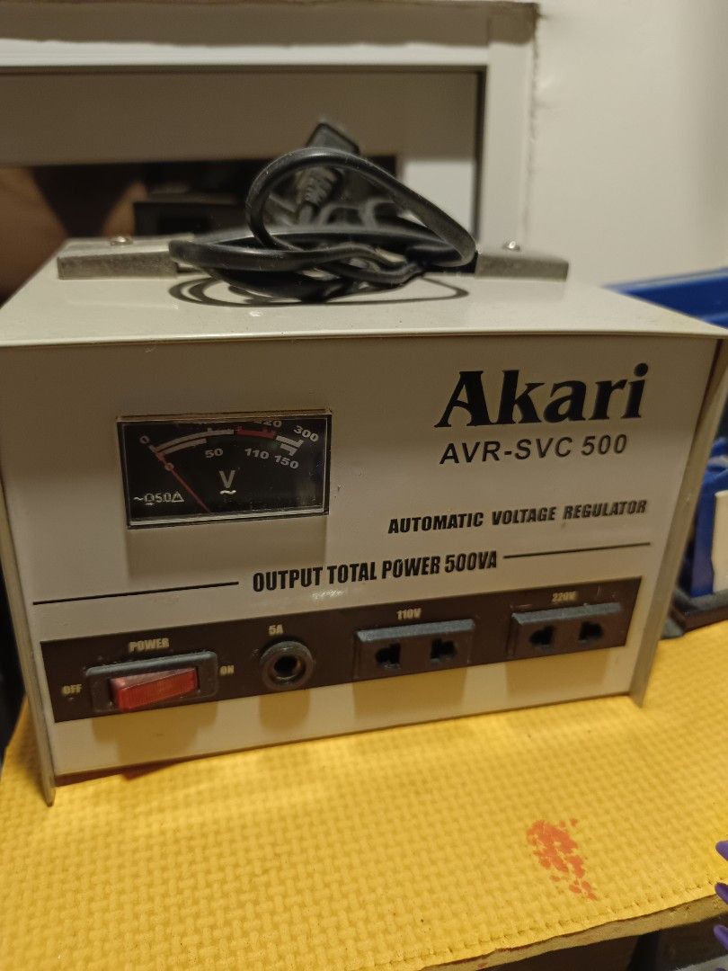 Akari AVR-SVC 500 Automatic Voltage Regulator 500VA (Category: Electrical, Adaptors & Sockets) located in San Pedro. Submitted by kanor1234 (Listing ID 1459639238, Image 1). Description: - Akari AVR-SVC 500 Automatic Voltage Regulator - 500VA total output power - Built-in voltage meter for monitoring - Includes power switch and fuse for safety - Multiple output sockets for both 110V and 220V devices - Ideal for ensuring a stable power supply for 