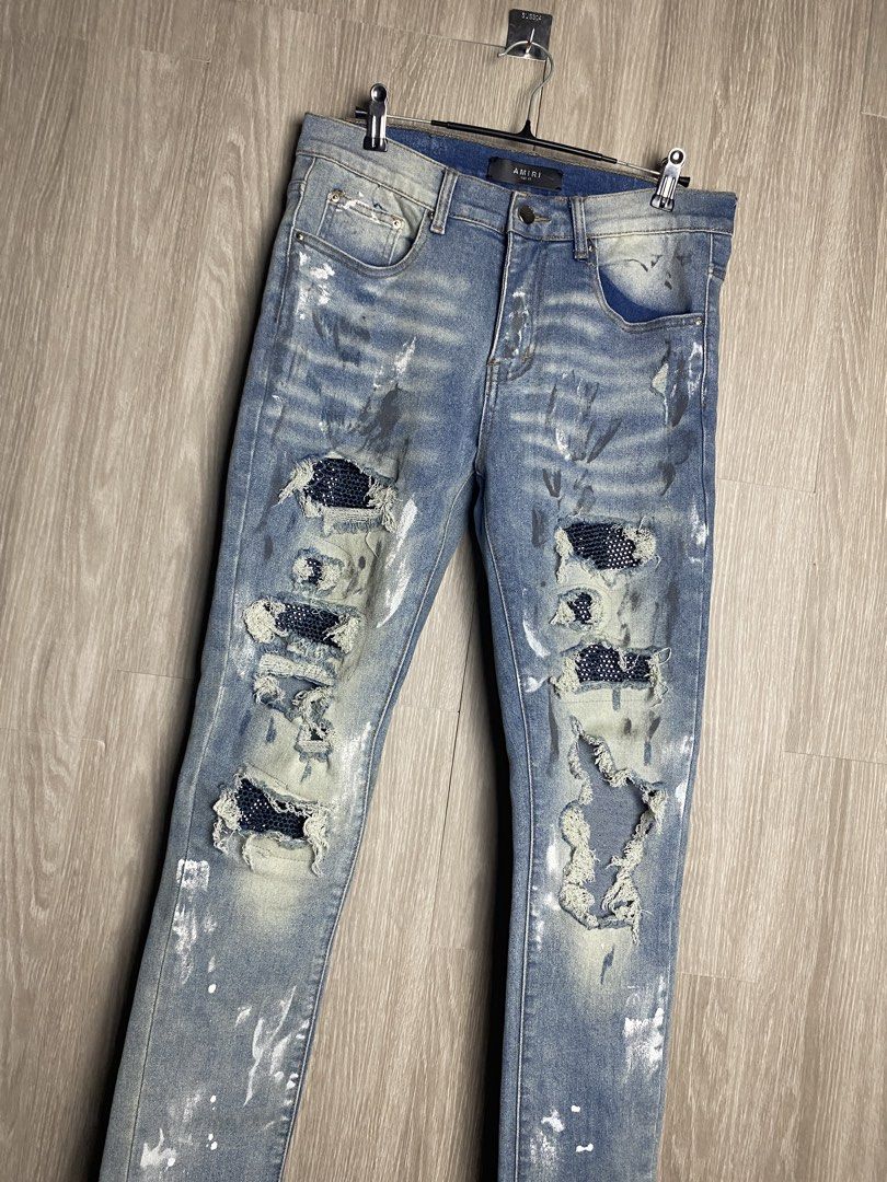 AMIRI BLUE DIAMOND DISTRESSED DENIM JEANS (Stretch) (Category: Jeans) located in Marikina City. Submitted by ilayastreetarchives_ (Listing ID 1459660831, Image 2). Description: AMIRI BLUE DIAMOND DISTRESSED DENIM JEANS (Stretch) Size Tagged: 30 Width/Waist: 30-31 Length: 42 Condition: 9.5/10 (Excellent) Issues: None Color Rate: 9.5/10 M/Mine: 880 PHP .