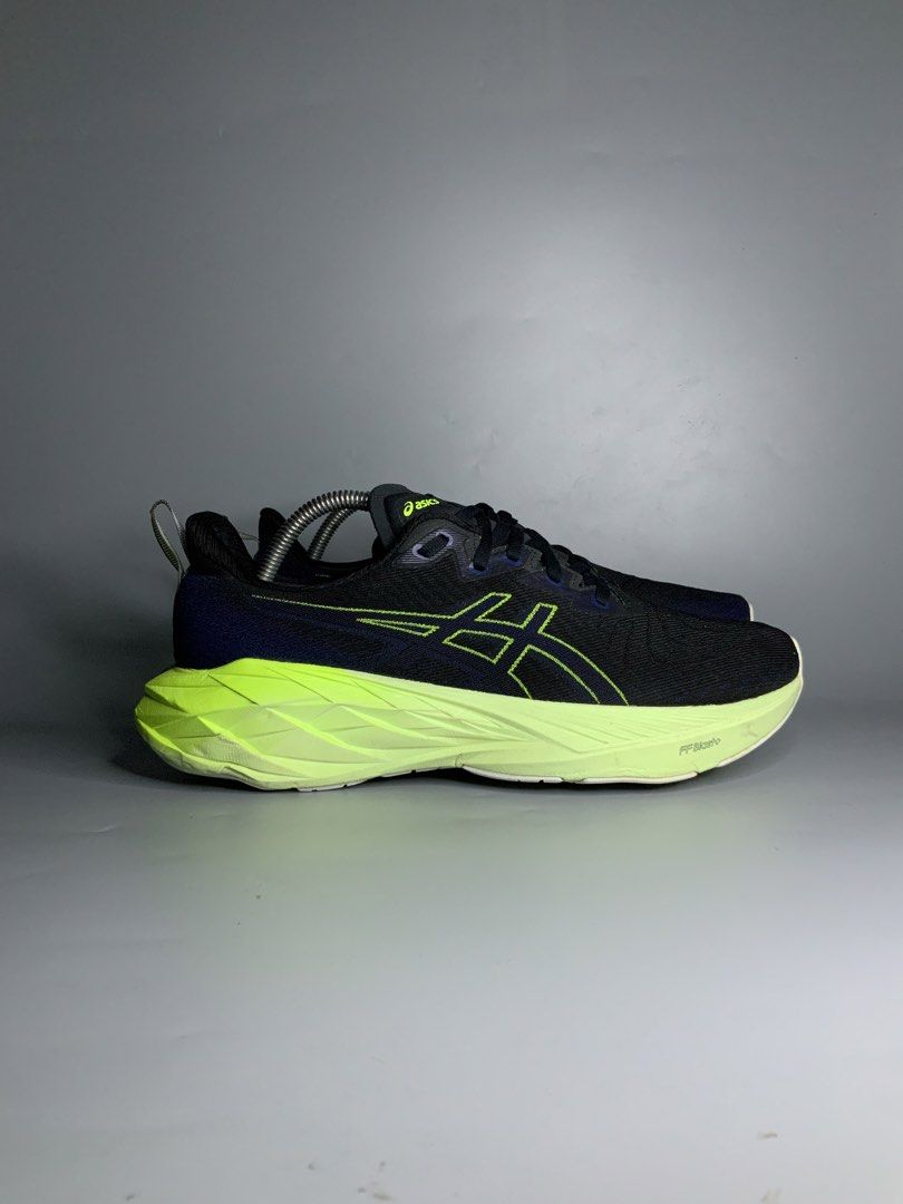 ASICS Novablast 4 running shoes (Category: Sneakers) located in Cavite. Submitted by kalye_footwear (Listing ID 1459659912, Image 1). Description: - ASICS Novablast 4 running shoes - Color: Black with neon yellow accents - Us 9 / Euro 42.5 / cm 27 - Perfect for running or everyday wear - Features: Comfortable and lightweight - Condition: Shows minimal signs of wear - Ready for your next run!.