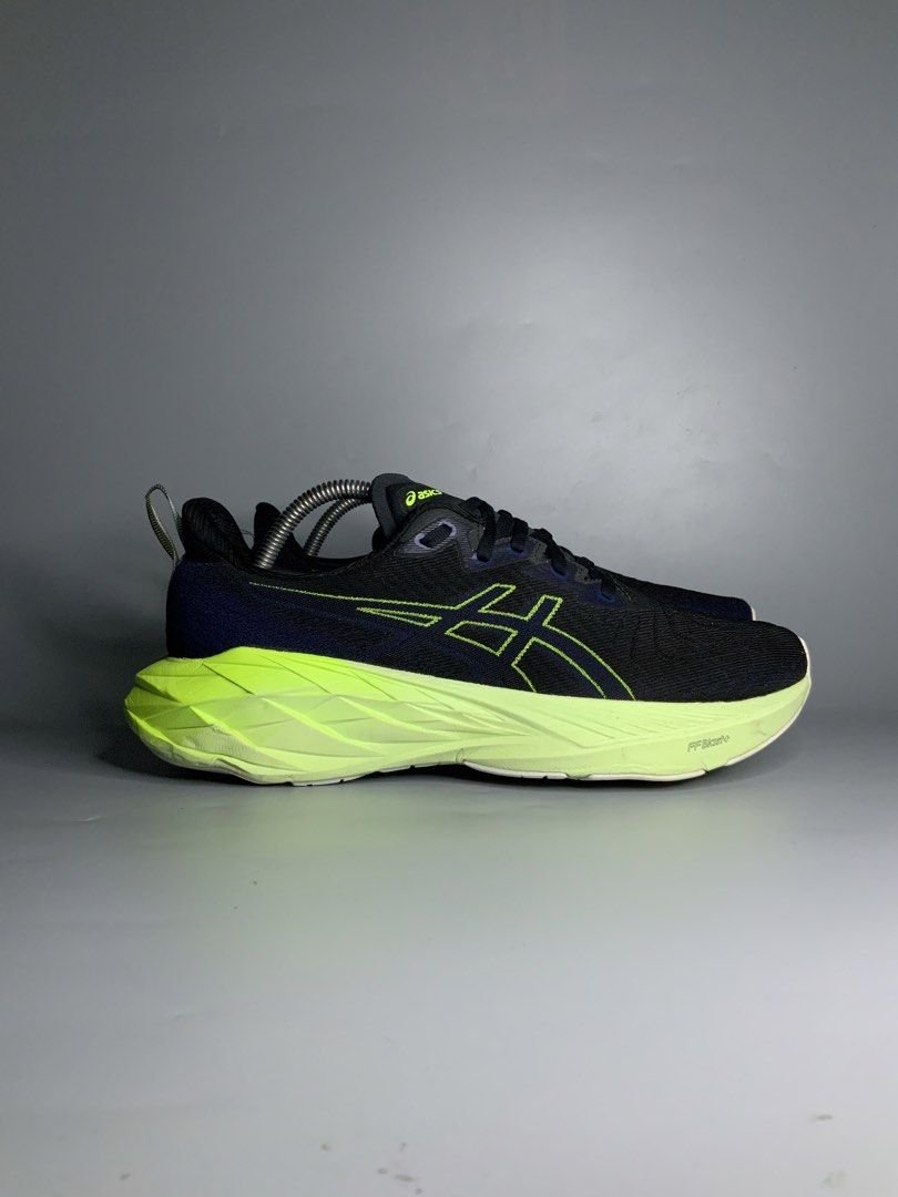 ASICS Novablast 4 running shoes (Category: Sneakers) located in Cavite. Submitted by kalye_footwear (Listing ID 1459659912, Image 2). Description: - ASICS Novablast 4 running shoes - Color: Black with neon yellow accents - Us 9 / Euro 42.5 / cm 27 - Perfect for running or everyday wear - Features: Comfortable and lightweight - Condition: Shows minimal signs of wear - Ready for your next run!.