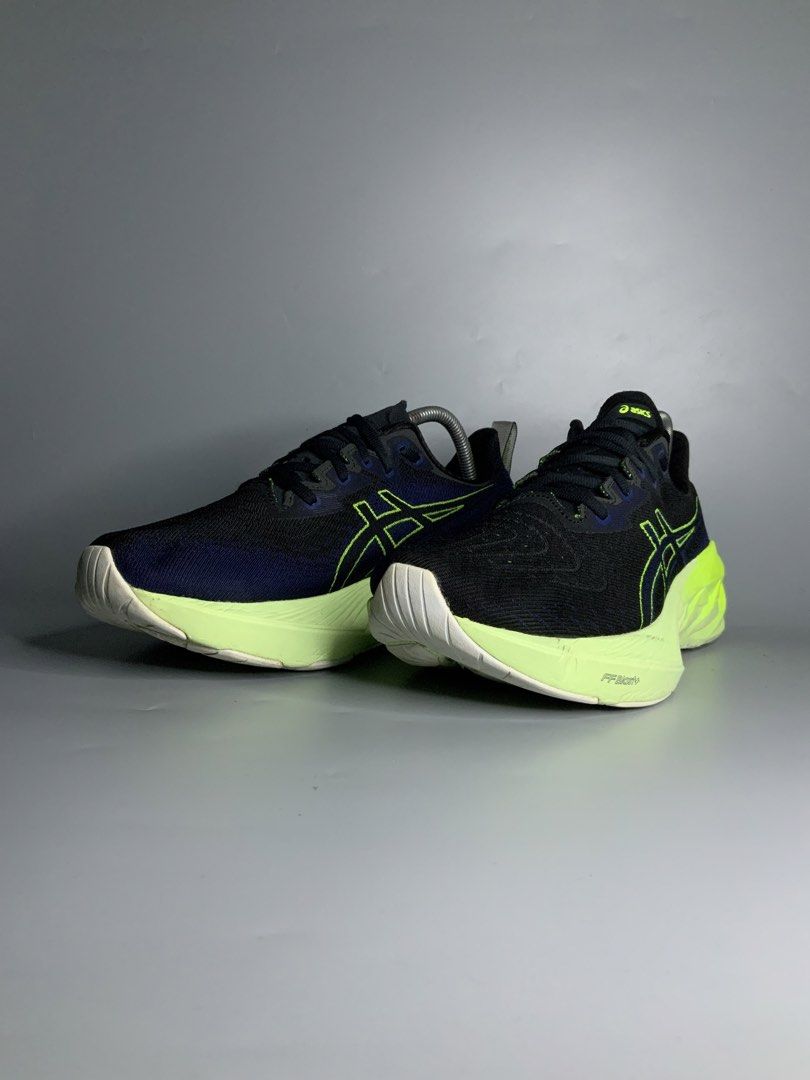 ASICS Novablast 4 running shoes (Category: Sneakers) located in Cavite. Submitted by kalye_footwear (Listing ID 1459659912, Image 3). Description: - ASICS Novablast 4 running shoes - Color: Black with neon yellow accents - Us 9 / Euro 42.5 / cm 27 - Perfect for running or everyday wear - Features: Comfortable and lightweight - Condition: Shows minimal signs of wear - Ready for your next run!.