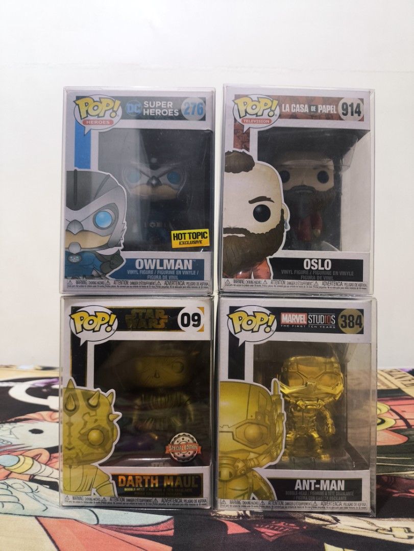 Assorted funko pops (Category: Designer & Blind Box Toys) located in Imus. Submitted by macoydee22 (Listing ID 1459685424, Image 2). Description: 👑FOR SALE ASSORTED FUNKO POPS 1. BATMAN VS SUPERMAN 89 Knightmare Batman 87 Aquaman Price: 1,000 set 2. Assorted 276 DC Owlman 914 Money heist Oslo 09 Starwars Darth Maul 384 Marvel Antman Price: 400 each All NOOB Box Condition : 8-9/10 Location: Naic, Cavite/ Makati by schedule MOP: GCash MOD: LBC/Lal