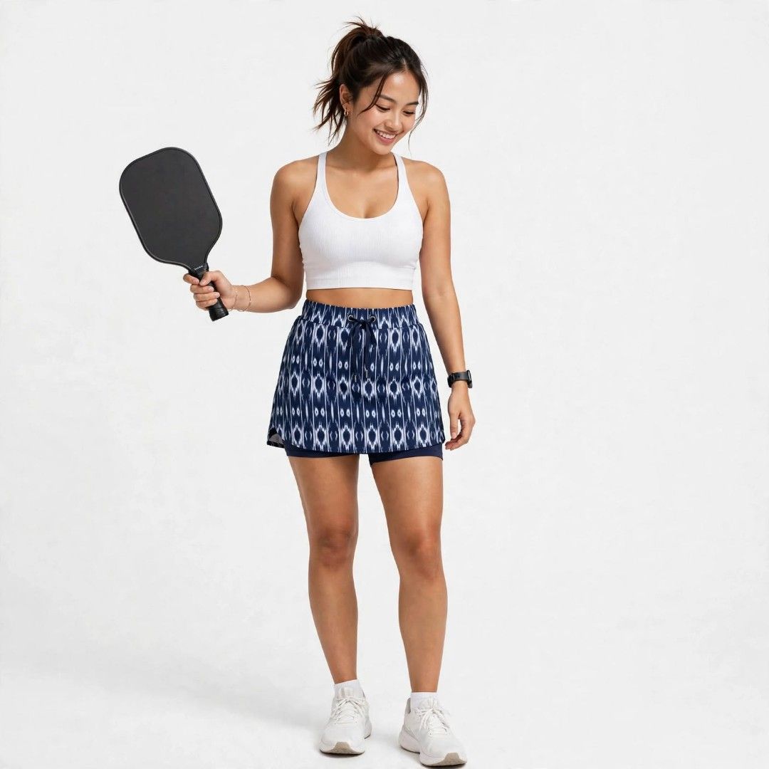 Athleta Athletic Skirt Short (Category: Activewear) located in Rizal. Submitted by timeless_shop (Listing ID 1459520661, Image 1). Description: 💙 ATHLETA Activewear Mini Skirt Short Ang ganda ng print pang pickleball din 📏 SIZE & FIT: - Brand: ATHLETA Original - Size Medium - Laid: Length 15" - Width 16" inches - Fit to Waistline: 29-31 - Color: Navy Blue, Super ganda! 🏷️ Details: - Drawstring waist - Adjustable fit! - Two zippered pockets - S