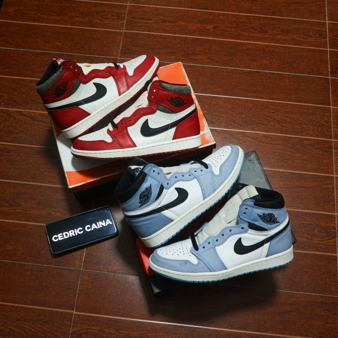 Authentic Jordan 1 Highs For Sale! (9,9.5US) (Category: Sneakers) located in Rizal. Submitted by dricflair_04 (Listing ID 1459639866, Image 2). Description: For Sale! Jordan 1 High "Lost And Found" Size 9US // Used - Very Good Condition // P7,500 Only! *Complete with laces, box, sandys bros receipt Jordan 1 High "University Blue" Size 9.5US // Used - Very Good Condition // P3,500 Only! *Complete with laces, box, receipt Vouch and video call possi