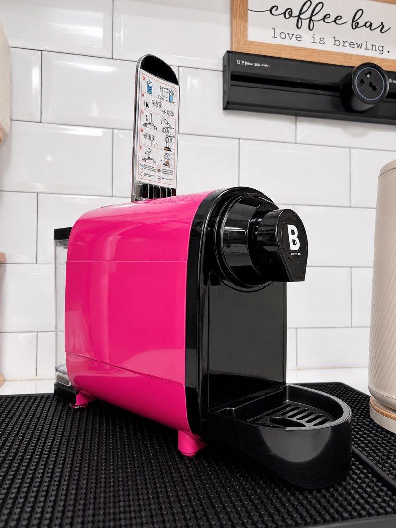 B Coffee Co. Pink Freshman (Category: Coffee Machines & Makers) located in Manila. Submitted by mikamala (Listing ID 1459554529, Image 2). Description: - B Coffee Co. Freshman coffee machine in a stylish pink color. - Perfect for making lattes and other coffee beverages. - Compact and attractive design for any kitchen counter. FEATURES - 20 Bar brewing pressure - Programmable cup size - One-touch control buttons for single cup size of choice - Ra