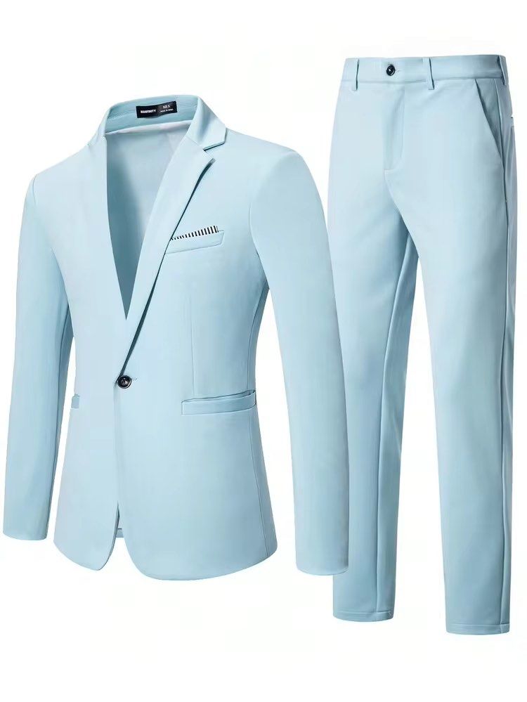 Baby Blue Men's Suit (Category: Coats, Jackets and Outerwear) located in Manila. Submitted by closet.r3set (Listing ID 1459499670, Image 1). Description: Baby Blue Suit Bought from Shein Used twice only Location: Manila.