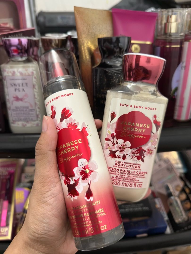 Bath & Body Works Lotions & Mists (Category: Fragrance & Deodorants) located in Caloocan City. Submitted by ririxxyess025 (Listing ID 1459531339, Image 3). Description: - Authentic Bath & Body Works Lotions & Fine Fragrance Mists - Size: 8 fl oz (236 mL) - Available Scents: Sweet Pea, A Thousand Wishes, Japanese Cherry Blossom, Butterfly - Perfect for gifting or personal indulgence.