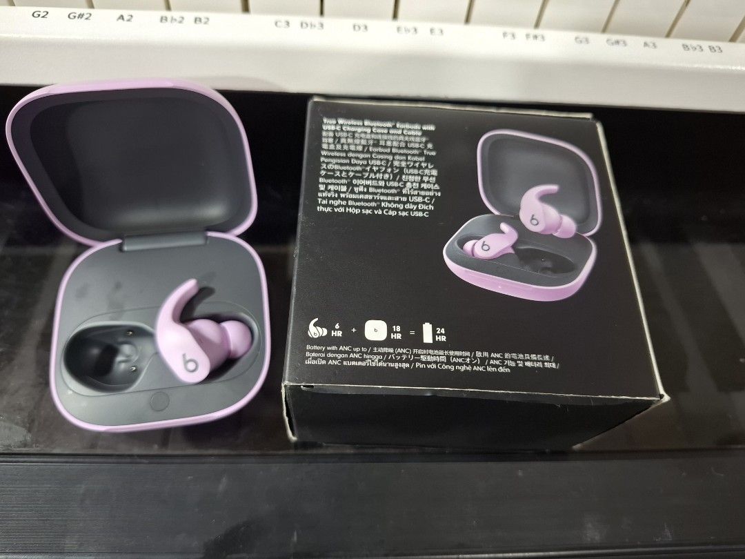 Beats Fit Pro True Wireless Noise Cancelling Earbuds (Lilac) (Category: Earphones) located in Santa Rosa. Submitted by echojapansurplus_01 (Listing ID 1459592921, Image 3). Description: Missing po ang left side.selling as is. - Beats Fit Pro True Wireless Earbuds in Lilac - Active Noise Cancelling (ANC) for immersive sound - Comfortable and secure fit with wingtips - Up to 6 hours of listening time with ANC on - Total 24 hours of playback with th
