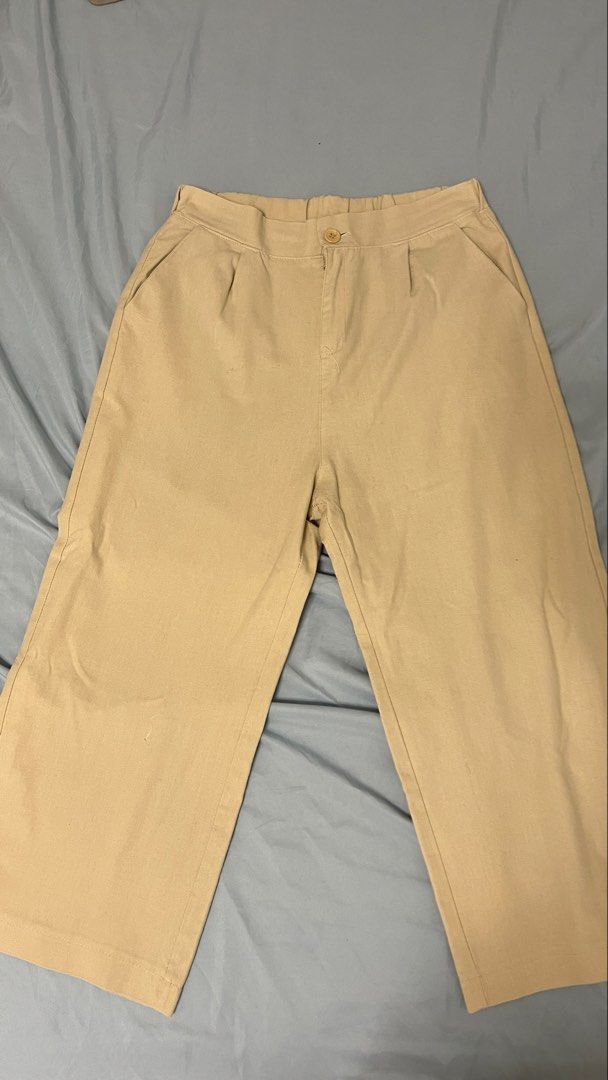 Beige Linen Culottes Wide Leg Pants (Category: Other Bottoms) located in Manila. Submitted by nplooma (Listing ID 1459668408, Image 2). Description: - Beige high-waisted culottes - Wide leg, cropped fit - Functional side pockets - Button and zip closure - Comfortable and versatile for casual outfits - Easy to pair with tops and sandals.