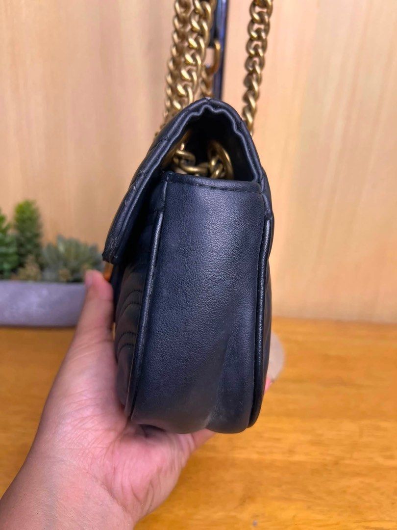 Black Quilted Chain Bag (Category: Shoulder Bags) located in Alfonso. Submitted by herrrjoyce (Listing ID 1459509535, Image 3). Description: Elevate your everyday outfit with this classy black quilted chain bag! • Condition: Good ukay/thrifted condition (minimal signs of wear, hardware fully functional) • Design: Chevron quilted pattern with heart detail on the back & antique gold-tone chain strap • Wear Options: Can be worn as a shoulder bag or 