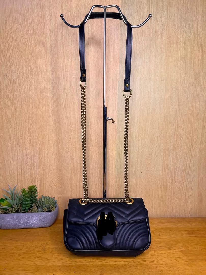Black Quilted Chain Bag (Category: Shoulder Bags) located in Alfonso. Submitted by herrrjoyce (Listing ID 1459509535, Image 2). Description: Elevate your everyday outfit with this classy black quilted chain bag! • Condition: Good ukay/thrifted condition (minimal signs of wear, hardware fully functional) • Design: Chevron quilted pattern with heart detail on the back & antique gold-tone chain strap • Wear Options: Can be worn as a shoulder bag or 