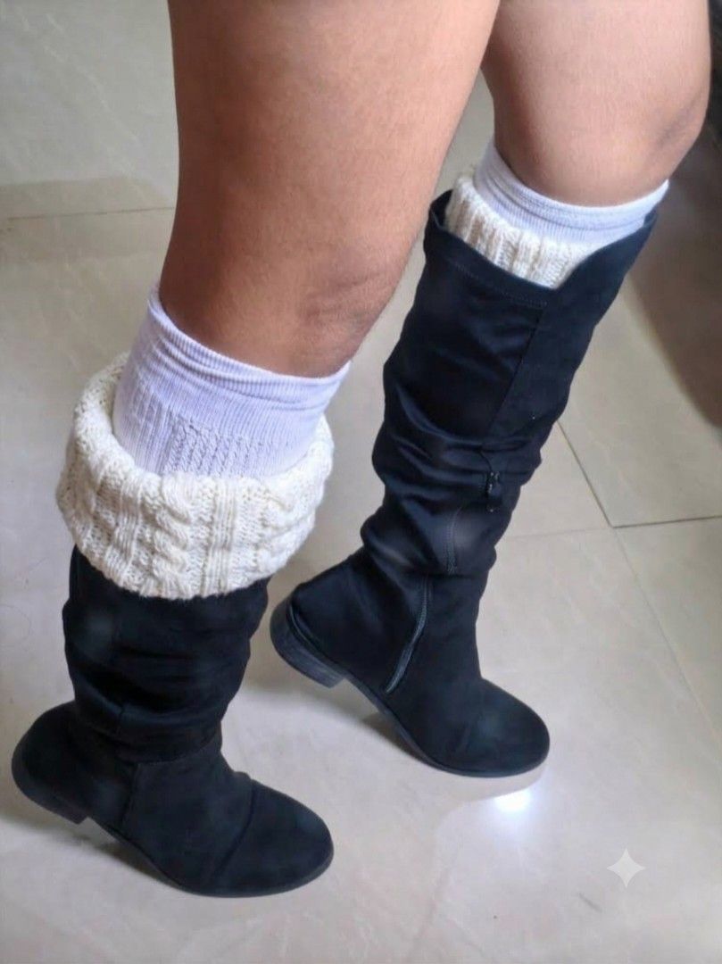 Black Suede Slouchy Knee-High Boots (Category: Boots) located in Cebu City. Submitted by otter_ee (Listing ID 1459548749, Image 3). Description: - Black slouchy knee-high boots - Side zipper for easy on/off - Faux suede material - Comfortable flat sole - Versatile for fall/winter outfits - Pairs well with jeans and dresses [LEG WARMERS NOT INCLUDED] .