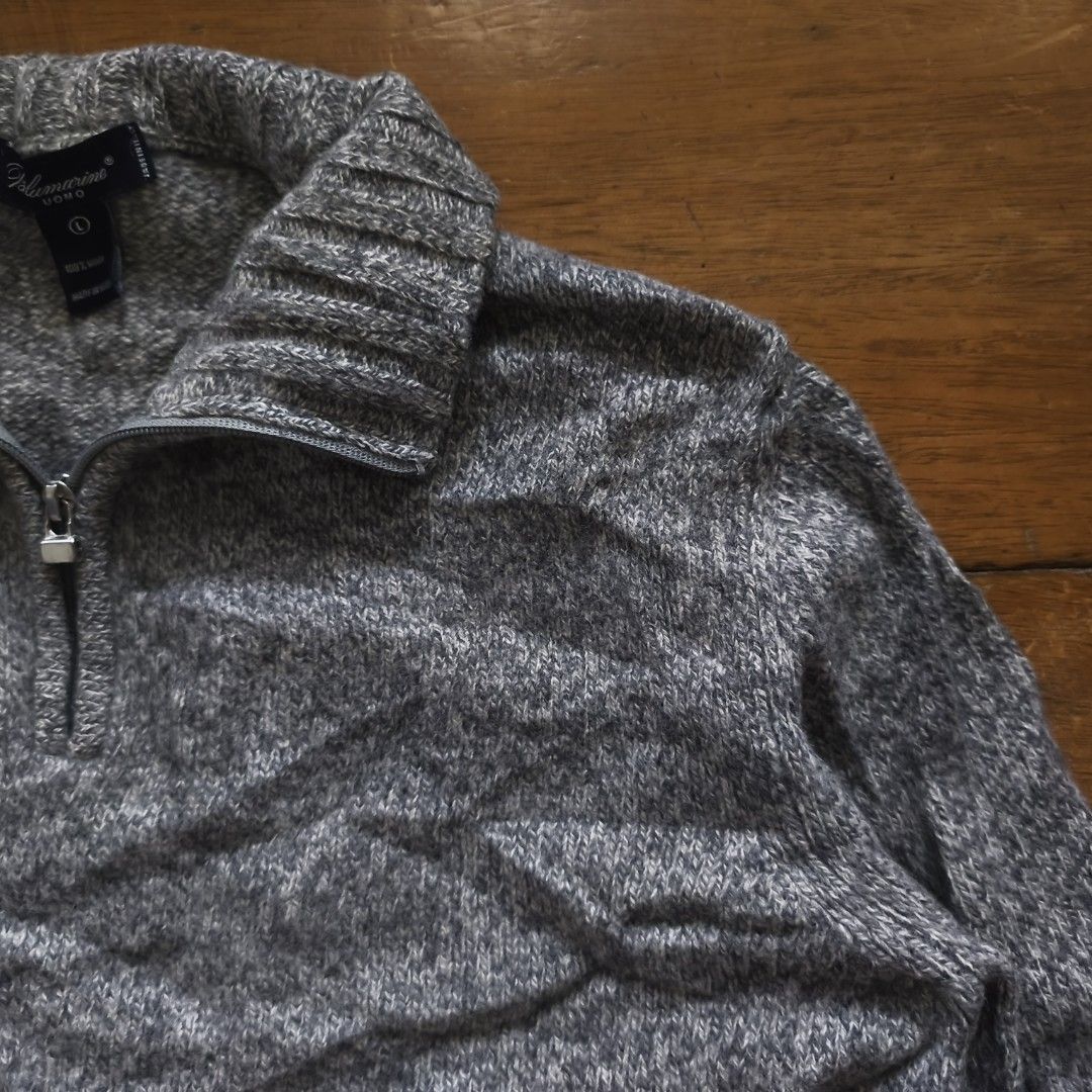 Blumarine Oumo wool quarter zip (Category: Luxury Apparel) located in Tayabas. Submitted by cat.b0i (Listing ID 1459599348, Image 3). Description: Size on tag: L Fitting: Men - L- Women - Semi XL ‎Length: 25.5 ‎Width: 21 ‎Shoulder: 17 ‎Arm Space: 9 ‎Sleeve Length: 23.5 ‎ ‎Color: shades of grey Color Rate: 9.2 ‎Material: 100% wool properties: ‎Issues: minor loose thread ‎Condition: excellent.