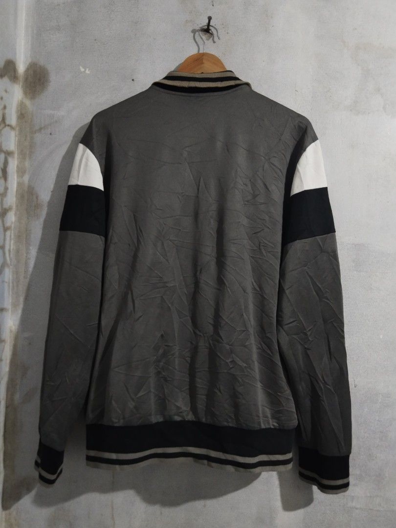 BOSS Track Jacket Grey Black White Colorblock (Category: Coats, Jackets and Outerwear) located in Tabaco. Submitted by strain_finds (Listing ID 1459621880, Image 2). Description: - BOSS track jacket - Color: Grey with black and white colorblock sleeves - Features: Full zip front, zippered pockets - Details: Ribbed collar, cuffs, and hem - Ideal for: Casual wear or light workouts.