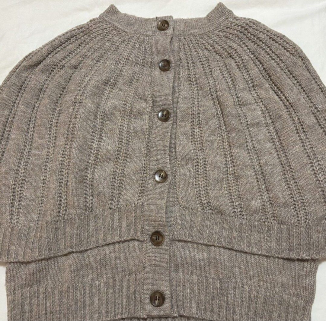 Brown Knit Button-Up Cropped Cardigan (Category: Coats, Jackets and Outerwear) located in Manila. Submitted by superjoannakyle (Listing ID 1459508189, Image 3). Description: - Cozy brown knit cardigan - Cropped length - Button-up front - Short sleeves - Round neckline - Textured knit pattern - Versatile for layering with high-waisted pants or skirts.