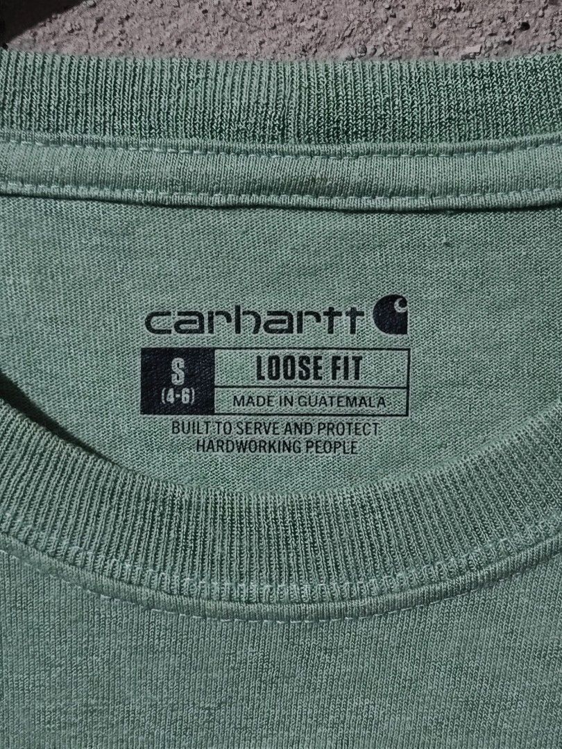 CARHART JADE HEATHER POCKET TEE (Category: Tshirts & Polo Shirts ) located in Iloilo. Submitted by gooddimes (Listing ID 1459660322, Image 3). Description: Carhartt Jade Heather Pocket Tee Authentic Loose Fit Size on tag: Small Dimes: 19.5Wx26L Issue/s: None Color rate: 10/10 Like new condition ₱850 Reminders: - All items are thrifted, please manage your expectations - Color may vary due to lighting - Please wash before using the item - Due to di
