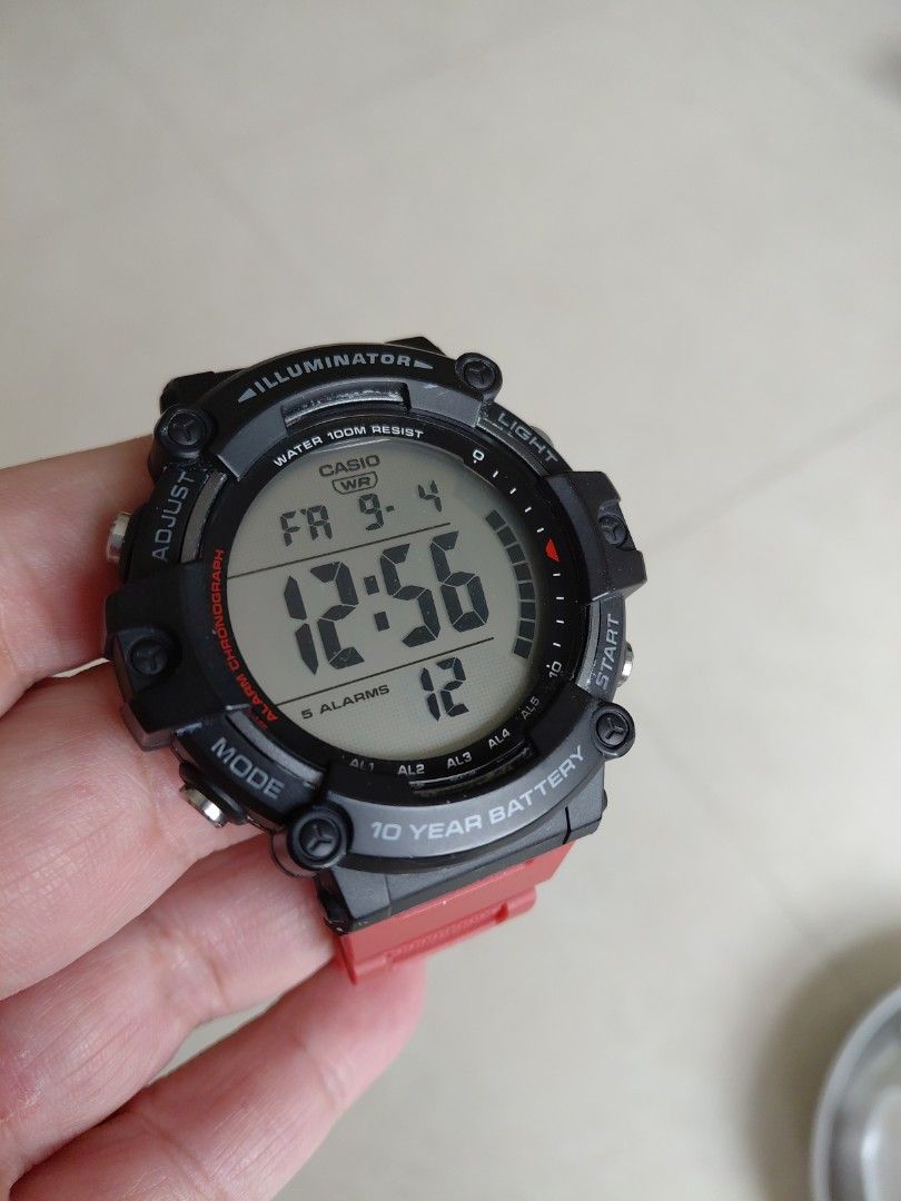 Casio AE-1500WH (Category: Men's Watches) located in Singapore. Submitted by rarecat_95e775 (Listing ID 1459533708, Image 1). Description: - Excellent condition - Casio Digital Watch - 10-Year Battery Life - Chronograph Function - Alarm Function - Water Resistant - Black Casing - Red Strap ◇Replaced◇ - Ideal for Everyday Wear & Sports Deal at postal code 600020.